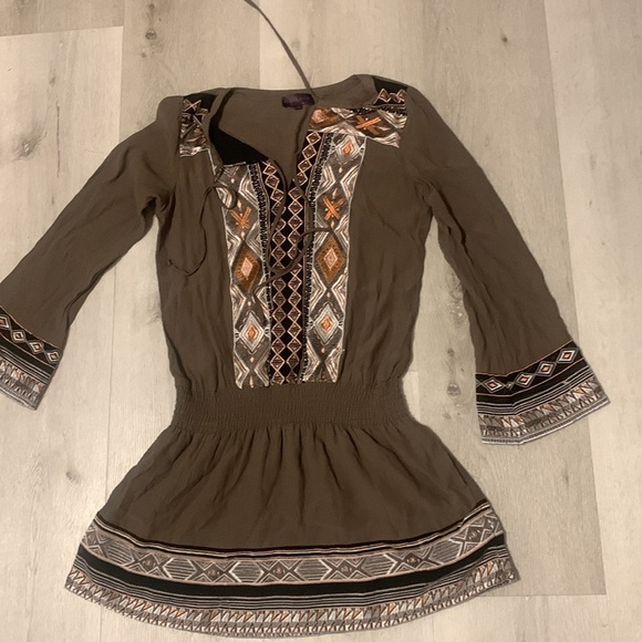Hale Bob Emmeline‎ Embroidered Tunic mini Dress size S olive green - Picture 8 of 10